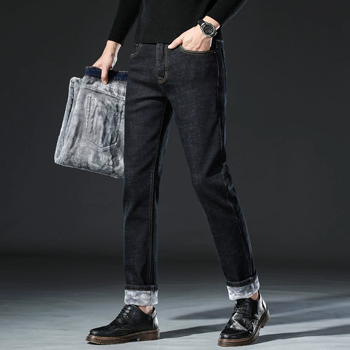 Утепленные джинсы, демисезонные штаны для отдыха, свободный прямой крой