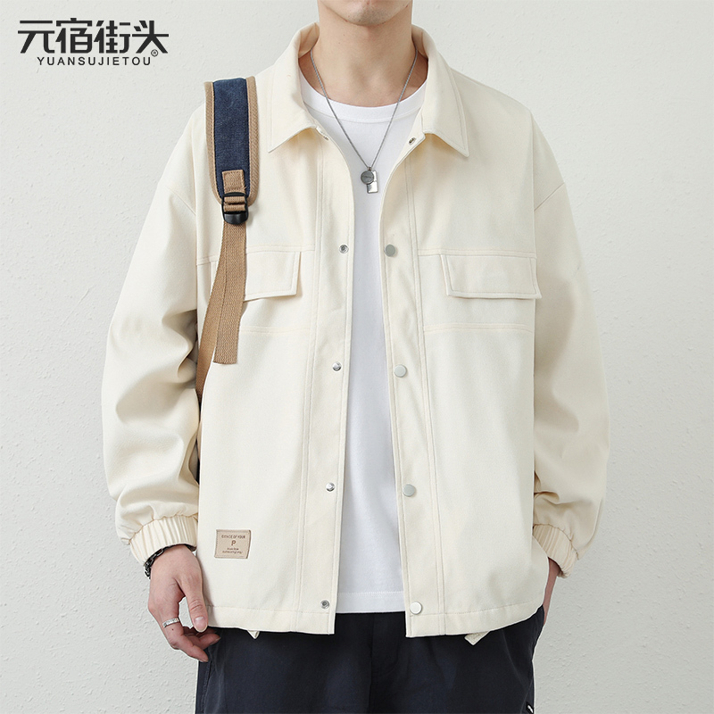 Off-White Work Jacket for Men, 2026 Autumn New Trendy Loose Fit Turn-Down Collar Stylish Casual Spring and Autumn Coat for Men