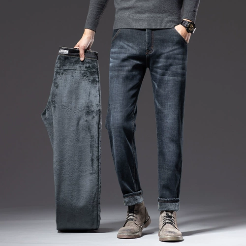 Флисовые демисезонные утепленные джинсы с начесом, бархатные штаны, свободный прямой крой