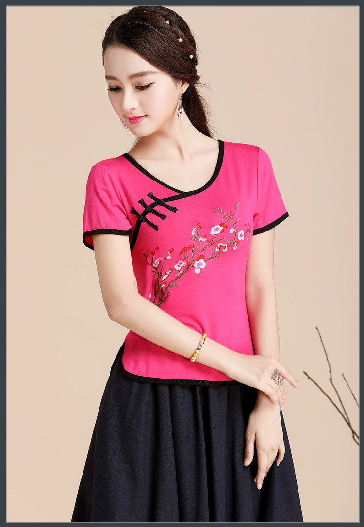 Phong cách trung quốc gió quốc gia mùa hè của phụ nữ áo sơ mi thêu mỏng thêu ngắn tay t-shirt nữ cotton kích thước lớn đáy áo áo thun polo nữ