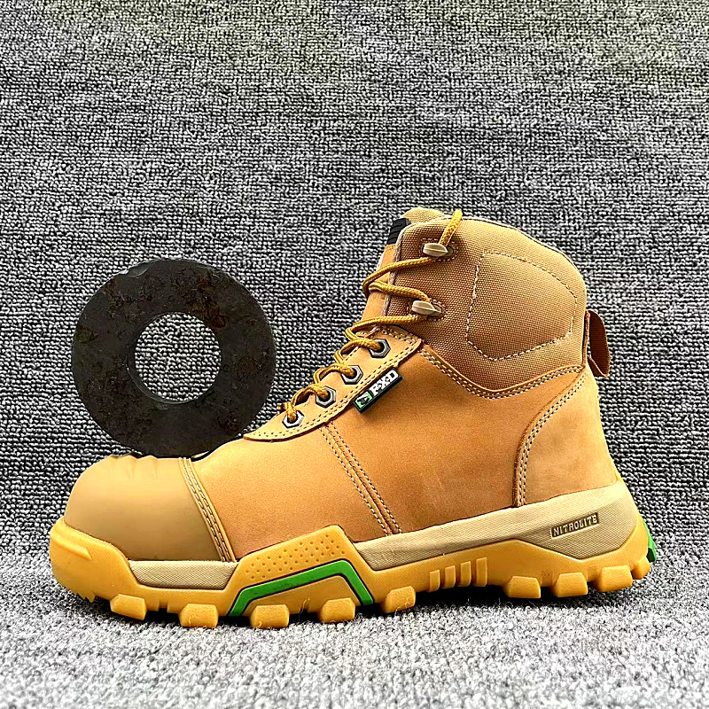 High-Quality Foreign Trade Cowhide Leather Side-Zip High-Top Steel-Toe Safety Shoes for Outdoor Construction Sites, Wear-Resistant, Anti-Static, for Men