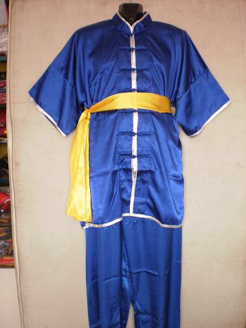 Promotional imitation silk edged clothing, Tai Chi clothing, short-sleeved edged performance clothing, exercise clothing