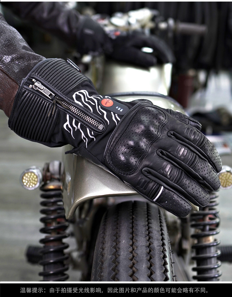 Spot long section waterproof plus suede touch screen Sheep leather anti-fall motorcycle electric heating gloves Harley Indian Triumph 