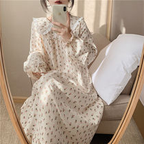 Spring and autumn new long-sleeved nightdress women can wear sweet princess style printed doll collar court home clothes