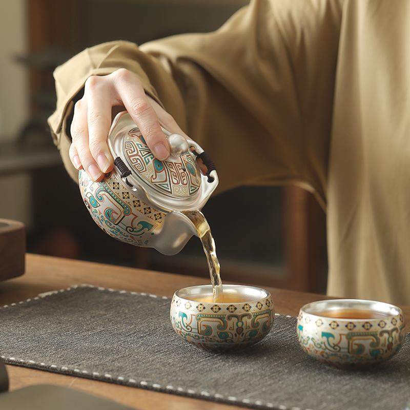 銀花紙 銀茶器 999純銀 茶壺 品茗杯 青花纏枝蓮茶碗