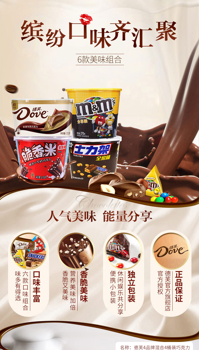 德芙 经典碗装巧克力 多口味250g*4盒 图1