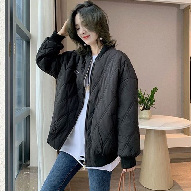 Baseball collar jacket-padded cotton-padded for women 2024 new style thin down popular women's cotton-padded jacket women's jacket zipper embroidery for spring