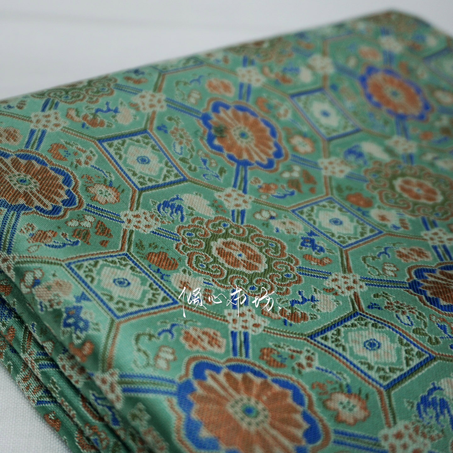 Green Lotus Peony Bada Halo Pattern Song Brocade Fabric