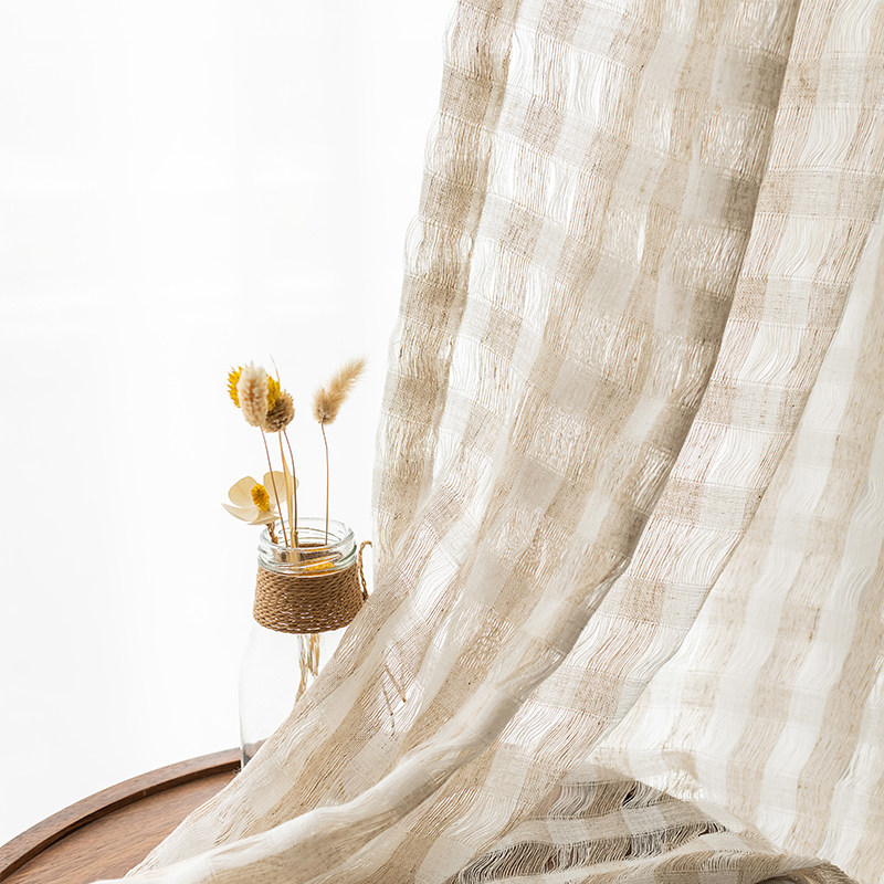 Japanese literature and art cotton and linen hollow curtains living room bedroom balcony bay window ins wind Japanese small fresh gauze curtain