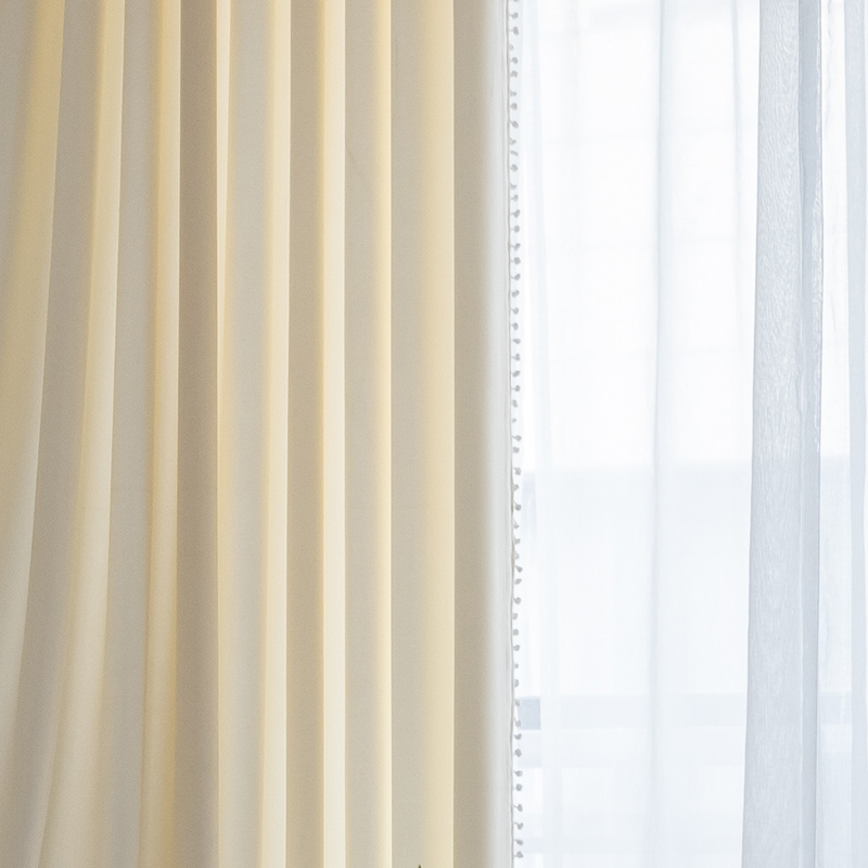 Cream curtain bedroom bay window balcony girl ins wind net red new creamy yellow white cotton linen semi-shading cloth