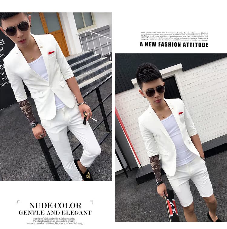 Bộ đồ vest nam mùa hè phiên bản Hàn Quốc của xu hướng tự tu luyện tay áo bảy điểm phù hợp với giới trẻ nước Anh quần chín điểm quần đũi nam