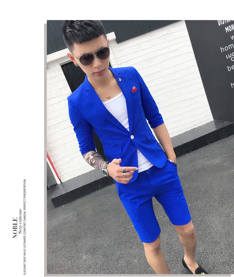 Bộ đồ vest nam mùa hè phiên bản Hàn Quốc của xu hướng tự tu luyện tay áo bảy điểm phù hợp với giới trẻ nước Anh quần chín điểm quần đũi nam