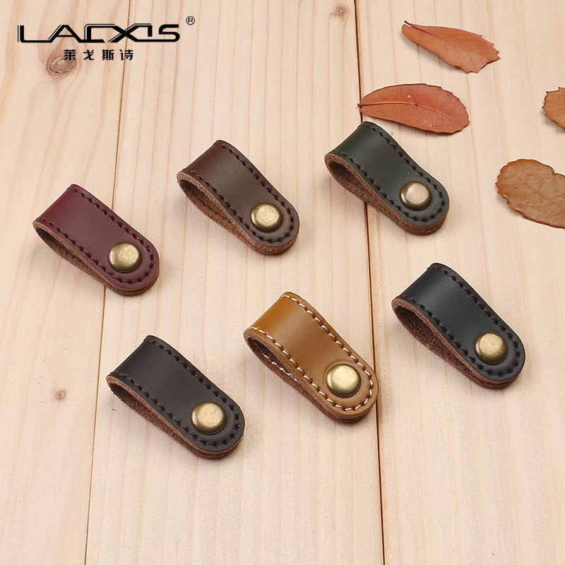 Handmade cowhide sewing hub winder retro USB storage splitter data cable snap earphone strap