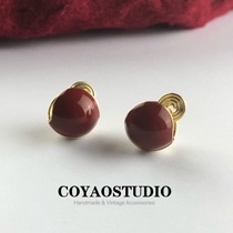 Wine Red Advanced Sensation Small Balls Ear Buckle Retro Port Taste Cold Light Wind For the Lunar New Year Mosquito Coils Ear Clip Women Without Earle