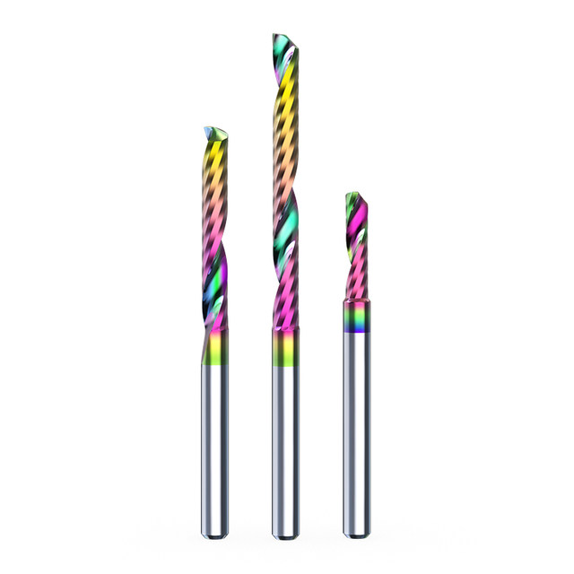 Huhao Colorful Single-Edge Spiral Milling Cutter PVC Acrylic Computer ເຄື່ອງແກະສະຫລັກ CNC ເຄື່ອງມື Tungsten Steel ເຄື່ອງຕັດແຂບດຽວ