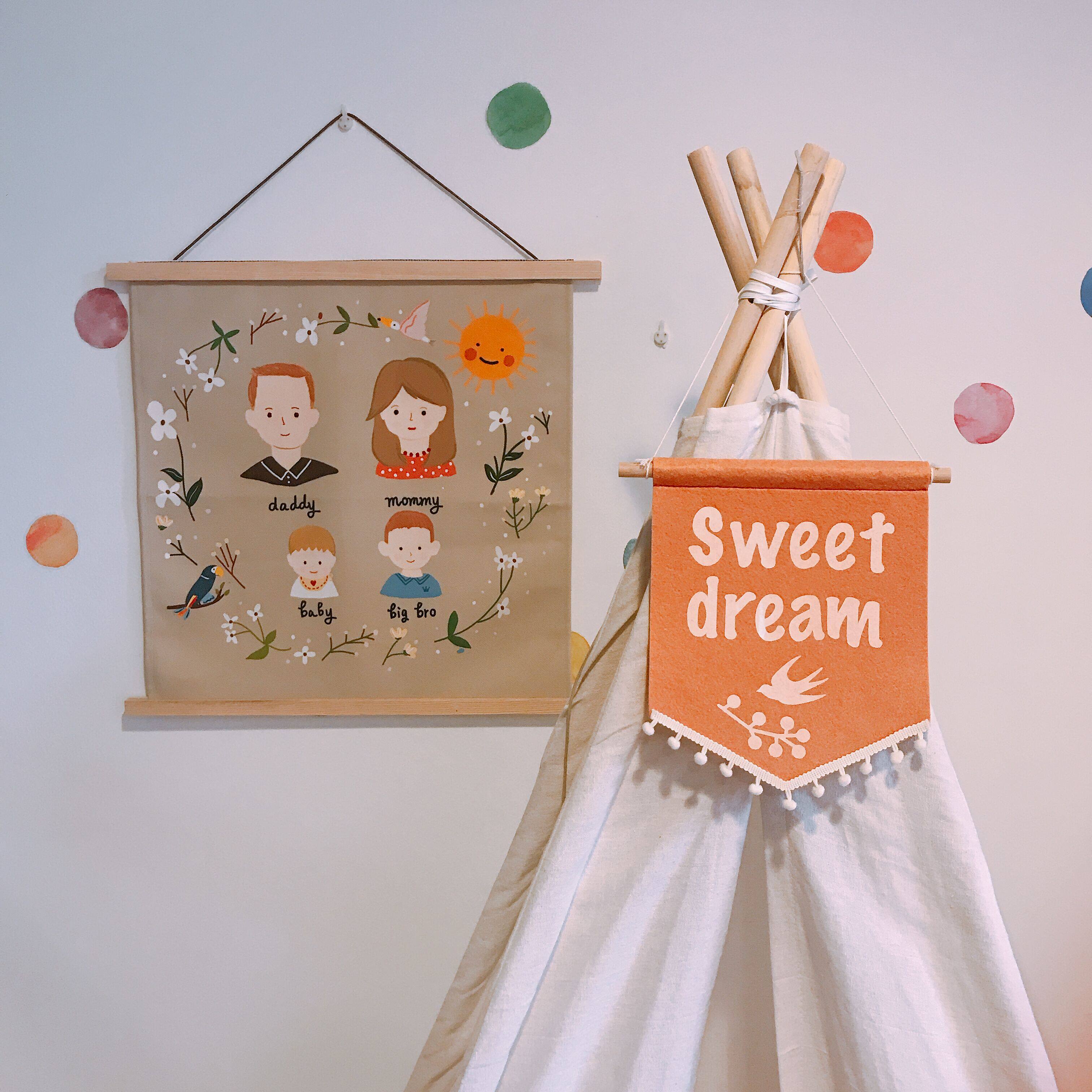 INS Wind Cute Cartoon Whole Family Fu Hung Painting Electric Meter Box Hanging Cloth Baby's Birthday Children's Room Living Room Decoration Background