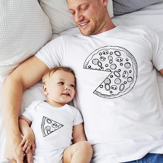 
Mushroom pizza summer parent-child outfit mom and dad Mother's Day family of three and four casual round neck short-sleeved T-shirt