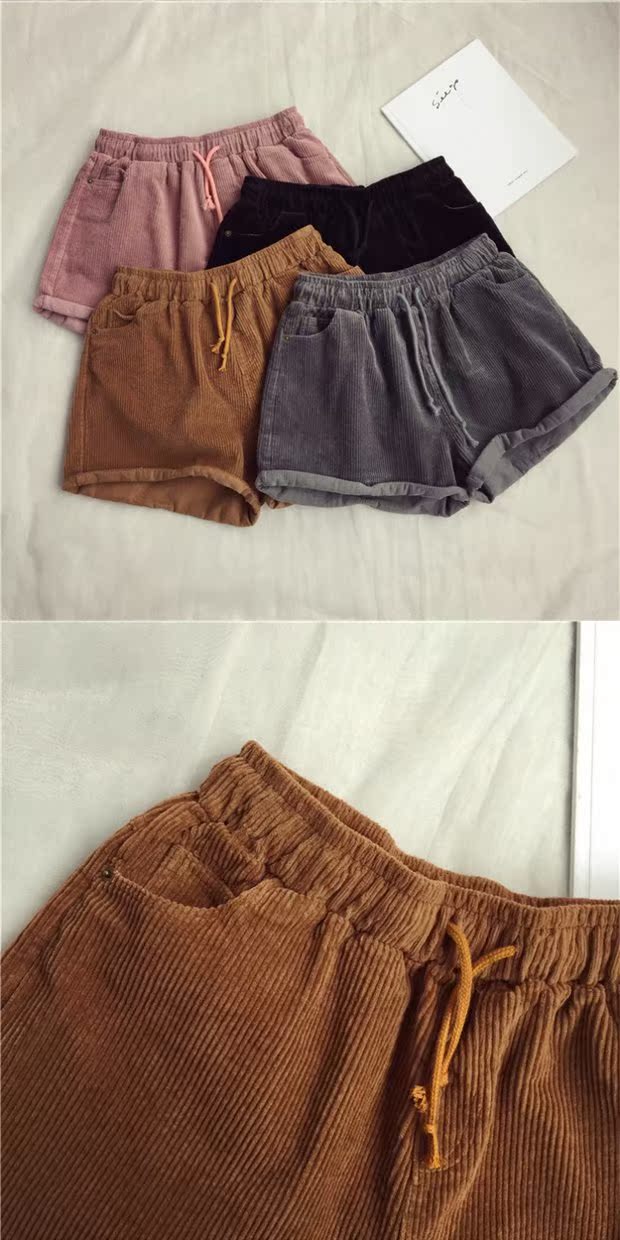 Phiên bản hàn quốc mùa thu đông của phụ nữ buông xõa màu hoang dã thun thun nhung quần short eo cao cạp cao quần ngoài ống quần thủy triều quần áo thời trang nữ