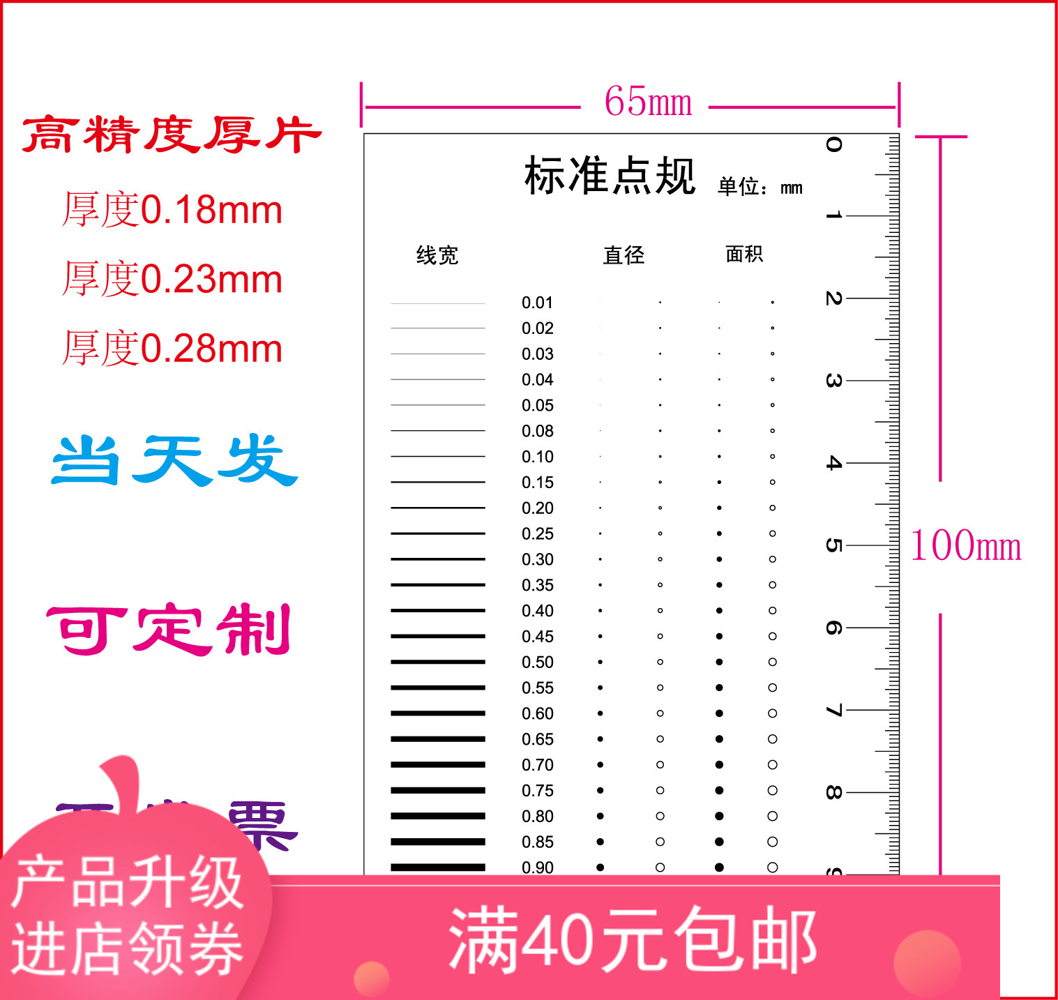 High precision new custom dot line gauge promotional stain gauge Spot stain card film ruler measuring tool appearance inspection F-34