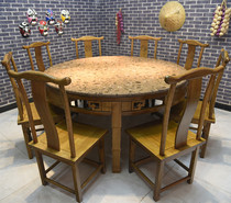Solid wood hot pot table Marble induction cooker one-piece custom antique table and chair combination Solid wood round table Gas retro