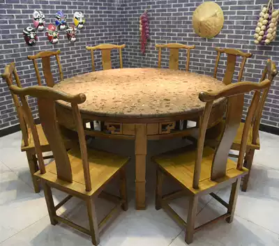 Solid wood hot pot table marble induction cooker integrated custom antique table and chair combination solid wood round square table gas retro