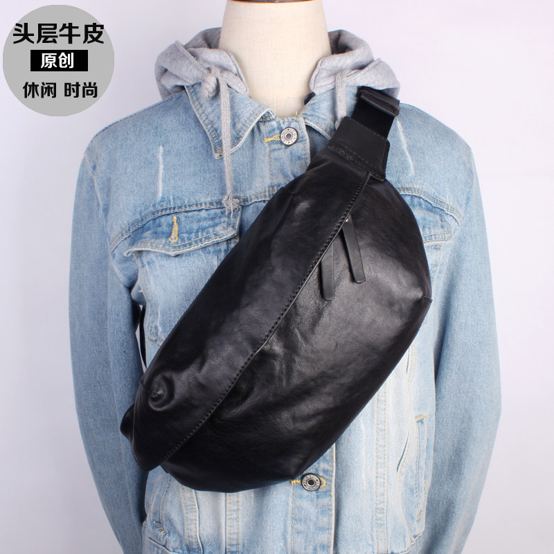 Cowhide leather chest bag men's shoulder bag simple retro bag handmade riding bag women's Japanese soft leather casual waist bag