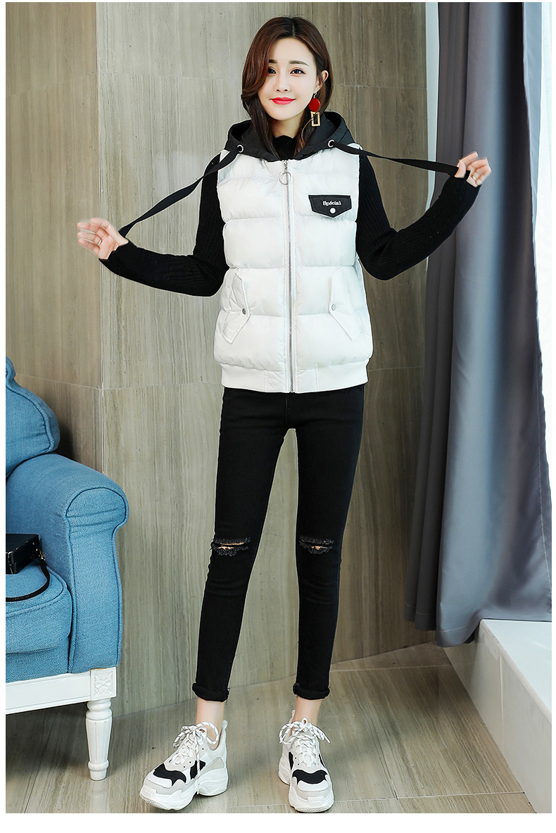 Gao Xuan cotton vest nữ ngắn đoạn thu đông Phiên bản Hàn Quốc của áo vest rộng trùm đầu ấm áo độn bông shop thời trang nữ