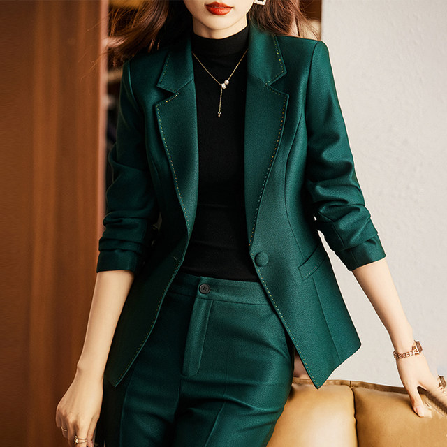 Green small suit jacket women's autumn 2022 new high-end formal dress temperament goddess fan professional suit