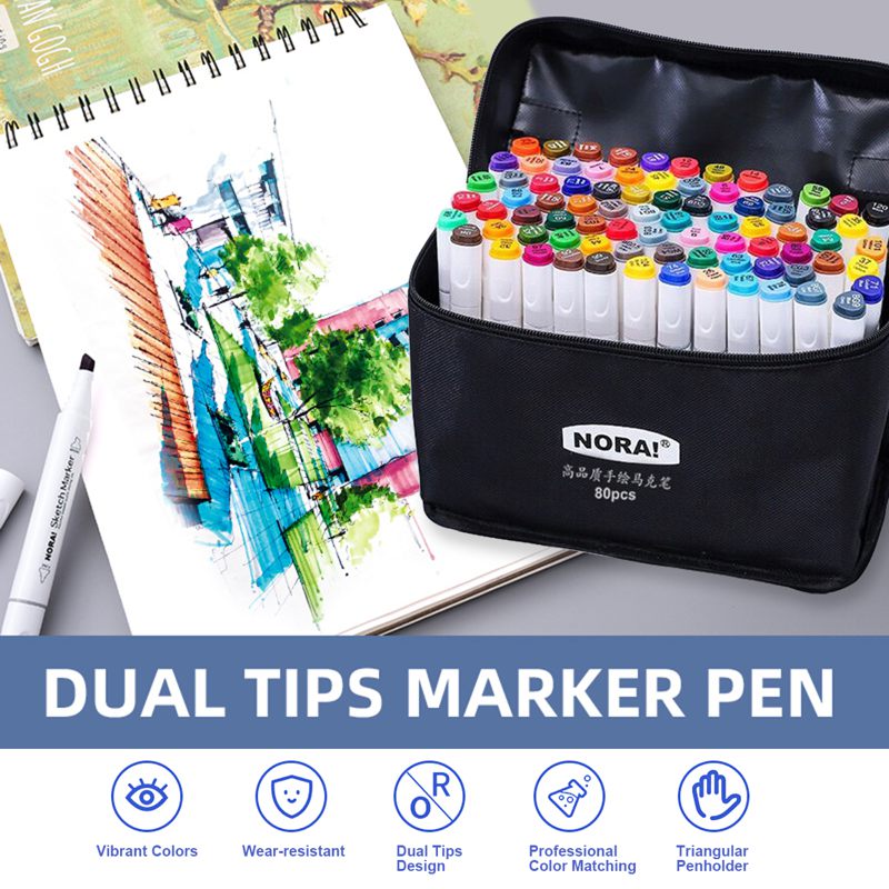 80 Vibrant Colors Art Markers Set Double Tip Broad Fine Point