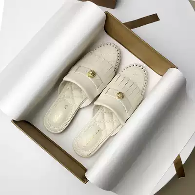 2021 summer new leather Muller shoes a pedal lazy flat bottom bag half drag sandals women wear fashion