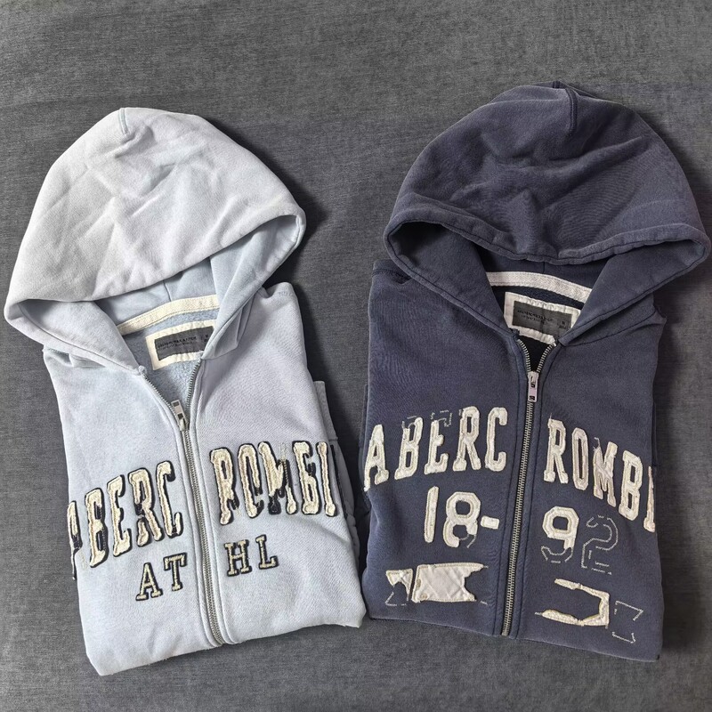 Abercrombie&Fitch Men's Af Retro Hoodie with Patch Embroidery, Loose Casual Zipper Hoodie