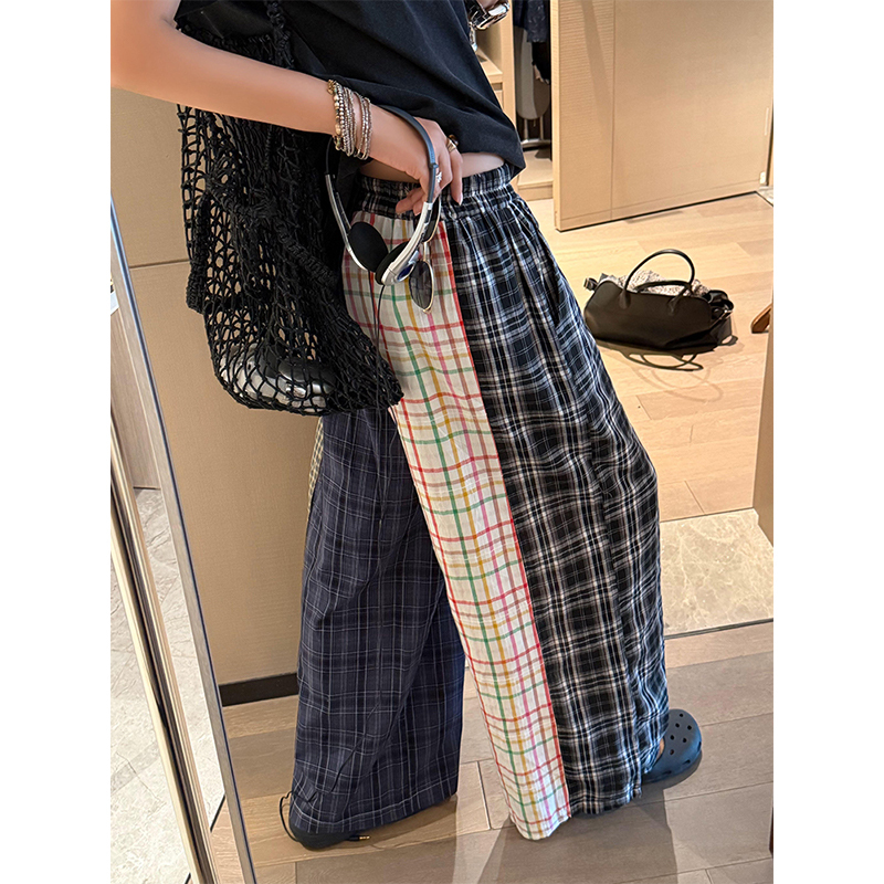 Unique Design Patchwork Plaid Pajama Pants for Women, New Summer Versatile Long Pants, Comfortable Home Wear, Can Be Worn Outside