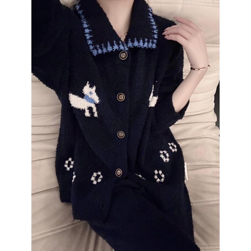 Soft and Skin-Friendly Puppy Jacquard Knitted Pajamas for Women 2026 Winter New Warm Half-Velvet Home Wear Two-Piece Set Soft and Skin-Friendly Puppy Jacquard Knitted Pajamas for Women 2026 Winter New Warm Half-Velvet Home Wear Two-Piece Set
