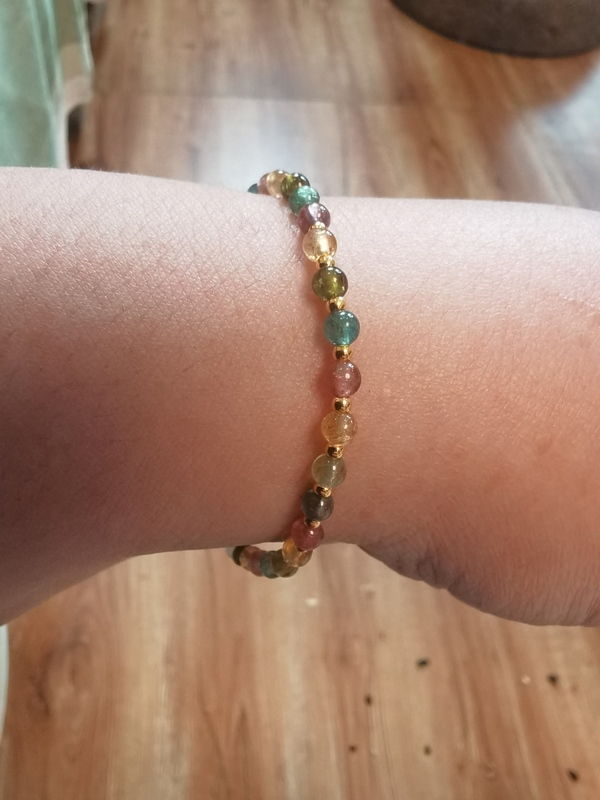 Pure Gold 999 Small Polished Beads 2*1.7 Size Paired with Natural Tourmaline Beads Bracelet, Tourmaline Beads Size 4, Brand New