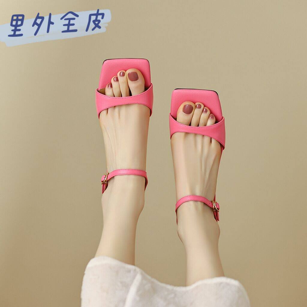 Rose Red Simple Slipper Slipper Net Infrared Wear French Sandals Little Toe Gentle Wind