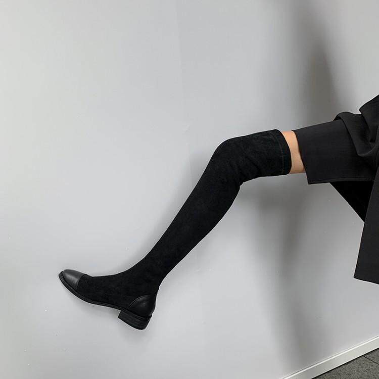 Autumn khaki boots women's over-the-knee thin leg elastic boots flat really thin all-match knight large size 41