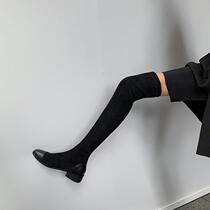 Autumn khaki boots womens over-the-knee thin stovepipe elastic boots flat bottom really thin all-match knight large size 41