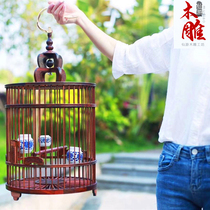 High-end Red Wood Boutique Large Red Acid Branches Bird Cage Solid Wood Large Homemade Decorative Pendulum round Parrot Painted Brow