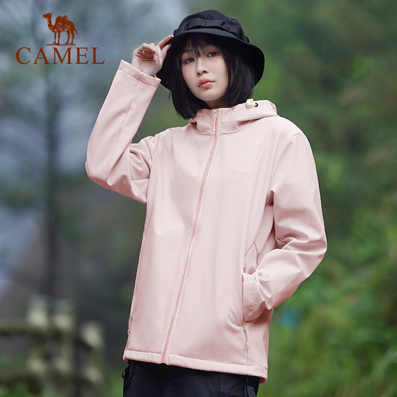 骆驼运动登山服外套女士秋冬加绒连帽夹克户外防风防水休闲茄克男