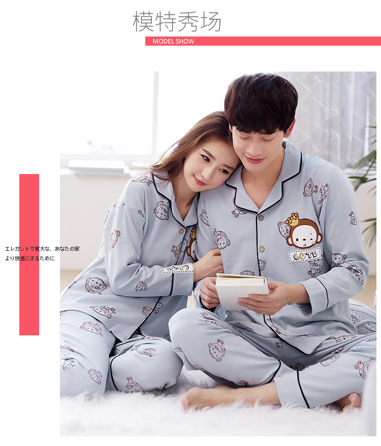 Thời trang Hàn Quốc cặp đôi đồ ngủ mùa thu và mùa đông cotton dài tay ngọt ngào dễ thương phim hoạt hình nam và nữ dịch vụ nhà phù hợp với bông đồ lót đẹp