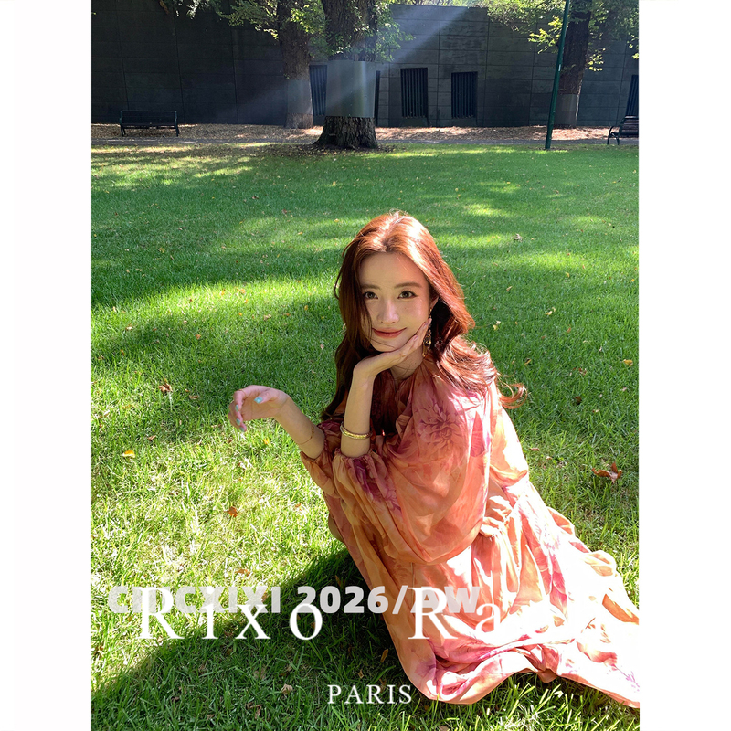 Rixo Rach French-Style Lantern Sleeve Floral Dress, Summer Vacation Style, Tie-Waist Romantic Flared Long Dress