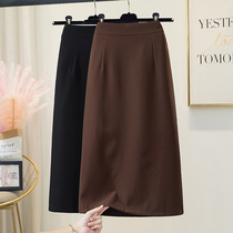 Special cabinet straight cylinder open fork half body dress lady autumn winter high waist mid-length bag gluteal 100 lap for a thin pop step skirt tide