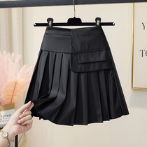 Special Cabinet Black Fashion PU Leather Dress Woman High Waist Small Crowdna Character 100 Pleat 2022 Spring New Half Body Dress 100 Hitch Short Dress