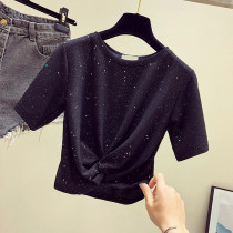Counter short navel sequins short sleeve T-shirt women's 2021 new summer high waist design fashion fashion top