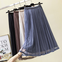 Special cabinet gold velvet retro half-body dress with long style woman 2021 spring autumn 100 pleats high waist display slim a character mesh yarn dresses