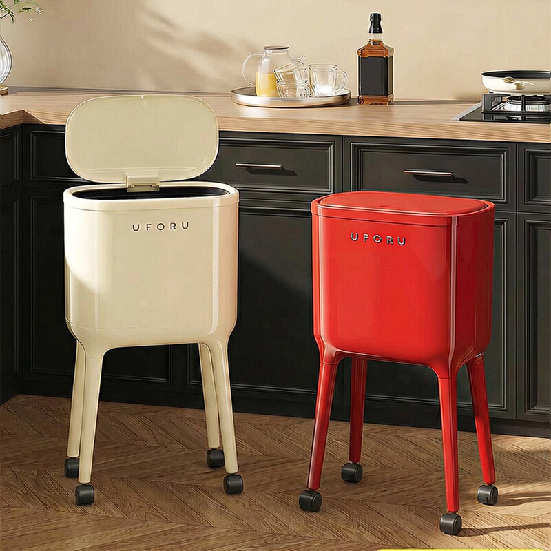 Japanese Imported Kitchen Trash Can, New Model for Home Use, Movable, High Aesthetic Value, with Lid, Large Capacity, No Need to Bend Over, Tall Bin