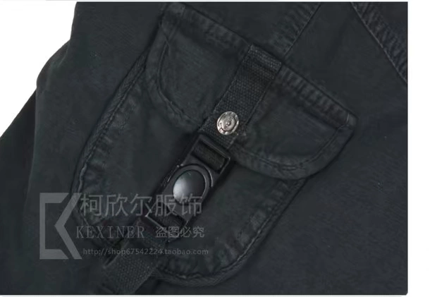 Quần yếm nam ngoài trời Multi-Pocket Straight Slim Cotton Casual Loose Quần cỡ lớn Khuyến mãi quần thun nam