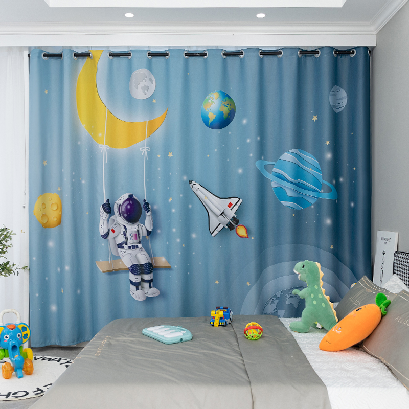 Cartoon Kids Room Curtains Boy Bedroom Space Astronaut 2021 New Cosmic Rocket Planet Blackout Cloth