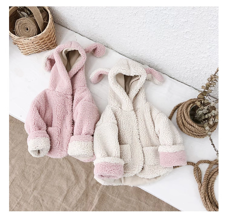 Candy Grandpa Girls Winter New Rabbit Ears Velvet Cotton Children Children Ấm cộng với áo khoác nhung dày Han