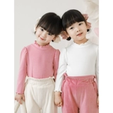 Зимний пуловер для молодых девушек, новинка 2024 года, детский свитер с кружевным воротником, детский однотонный низ, топ